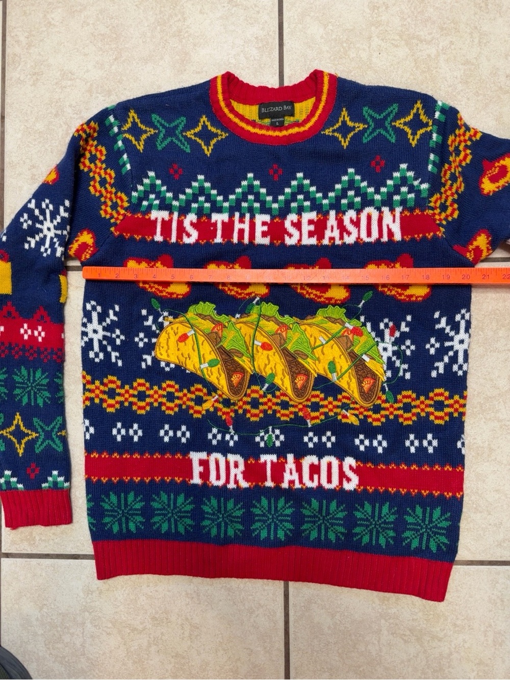 Blizzard Bay Tis the Season for Tacos Ugly Christmas Sweater Size L - Picture 5 of 7